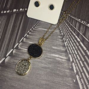 BLACK AND SILVER DRUZY NECKLACE WITH EARRINGS
